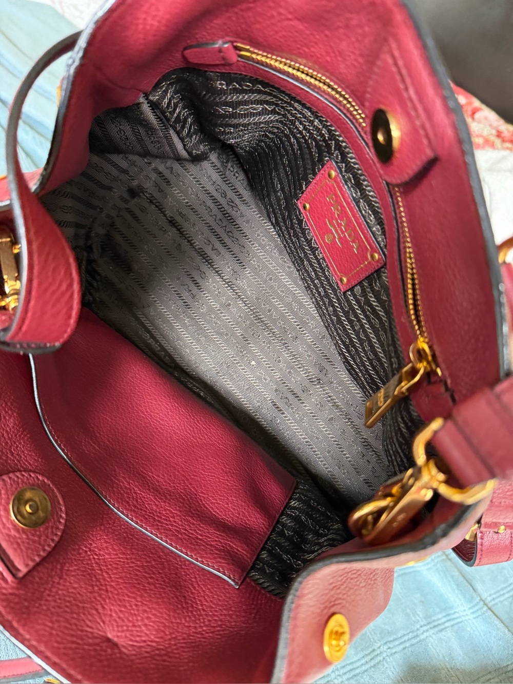 Prada Burgundy Leather Shoulder Tote with Gold Hardware - Picture 5 of 8